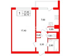 1-комн. кв. 33.1 м² 12/14 этаж