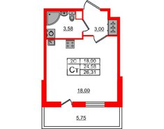 Студия 24.58 м² 2/5 этаж