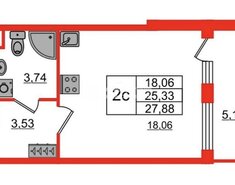 Студия 25.33 м² 2/4 этаж