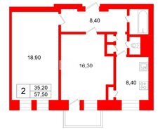 2-комн. кв. 57.5 м² 4/5 этаж