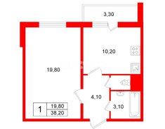 1-комн. кв. 38.2 м² 2/11 этаж