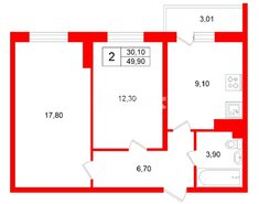 2-комн. кв. 49.9 м² 19/25 этаж