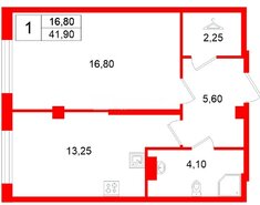 1-комн. кв. 41.9 м² 5/14 этаж