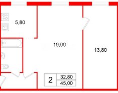 2-комн. кв. 45 м² 1/5 этаж