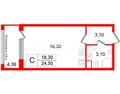 Студия 24.5 м² 3/12 этаж