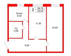 2-комн. кв. 43.2 м² 6/7 этаж
