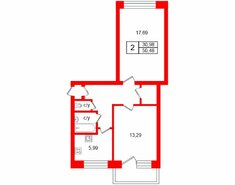 2-комн. кв. 50.48 м² 6/9 этаж