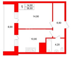 1-комн. кв. 36.8 м² 12/23 этаж