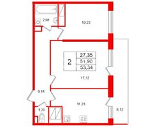 2-комн. кв. 51.9 м² 3/25 этаж