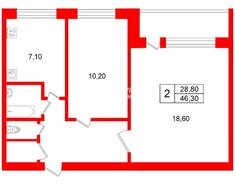 2-комн. кв. 46.3 м² 4/9 этаж