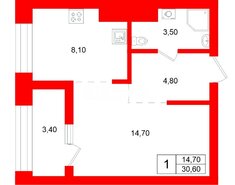 1-комн. кв. 30.6 м² 20/24 этаж