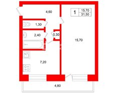 1-комн. кв. 31.5 м² 2/5 этаж