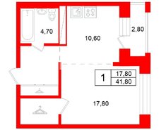 1-комн. кв. 41.8 м² 6/18 этаж