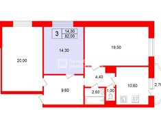 Комната 14.3 м² в 3-комн. кв. 9/14 этаж