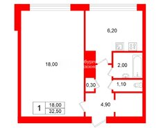 1-комн. кв. 32.5 м² 2/9 этаж