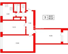 3-комн. кв. 60.2 м² 5/9 этаж