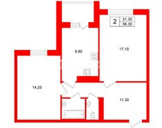 2-комн. кв. 56.3 м² 14/16 этаж