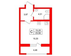 Студия 23.5 м² 6/22 этаж