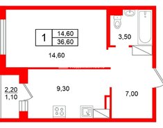 1-комн. кв. 36.6 м² 13/25 этаж