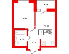 1-комн. кв. 31.7 м² 13/22 этаж