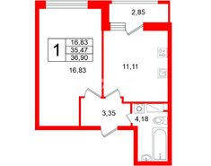 1-комн. кв. 35.2 м² 3/13 этаж