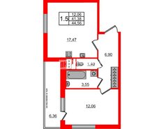 1-комн. кв. 41.38 м² 6/9 этаж