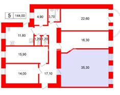 Комната 35.3 м² в 5-комн. кв. 6/6 этаж