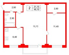2-комн. кв. 46.1 м² 4/5 этаж