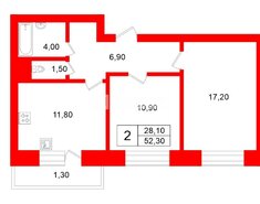 2-комн. кв. 52.3 м² 5/12 этаж