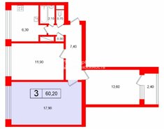 Комната 17.9 м² в 3-комн. кв. 7/12 этаж