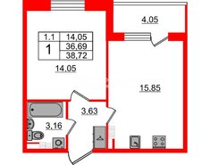 1-комн. кв. 36.7 м² 5/5 этаж