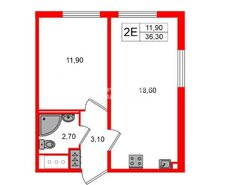 1-комн. кв. 36.3 м² 12/18 этаж