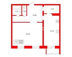 1-комн. кв. 55.4 м² 5/9 этаж