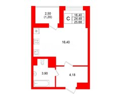 Студия 25.68 м² 5/15 этаж