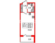 Студия 24.6 м² 4/5 этаж
