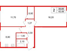 2-комн. кв. 45.49 м² 3/5 этаж
