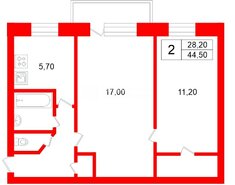 2-комн. кв. 44.5 м² 5/5 этаж
