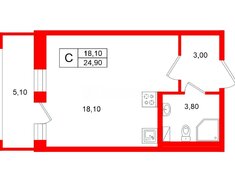 Студия 24.9 м² 2/14 этаж