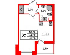 Студия 24.3 м² 3/12 этаж