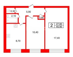 2-комн. кв. 45.9 м² 4/9 этаж