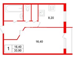 1-комн. кв. 33.9 м² 3/14 этаж