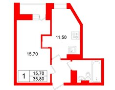 1-комн. кв. 35.8 м² 22/25 этаж