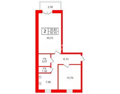 2-комн. кв. 56.1 м² 5/5 этаж