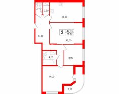 3-комн. кв. 74.4 м² 4/8 этаж