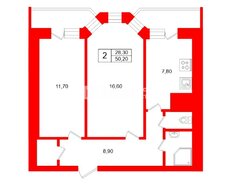 2-комн. кв. 50.2 м² 7/26 этаж