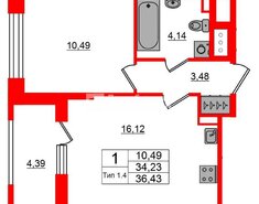 1-комн. кв. 43.23 м² 3/17 этаж