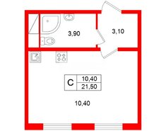 Студия 21.5 м² 9/11 этаж