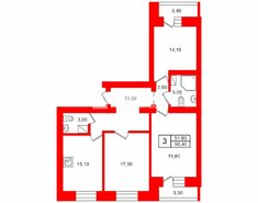 3-комн. кв. 90.4 м² 2/13 этаж