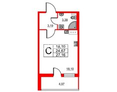 Студия 24.8 м² 4/12 этаж