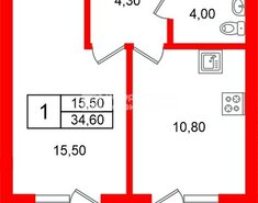 1-комн. кв. 34.6 м² 5/5 этаж